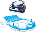 Intex 4 Person Vinyl Island Pool Lake Raft Lounger with Cup Holders, Grab Handles, Boston Valve and Inflatable Beverage Cooler Float, Blue
