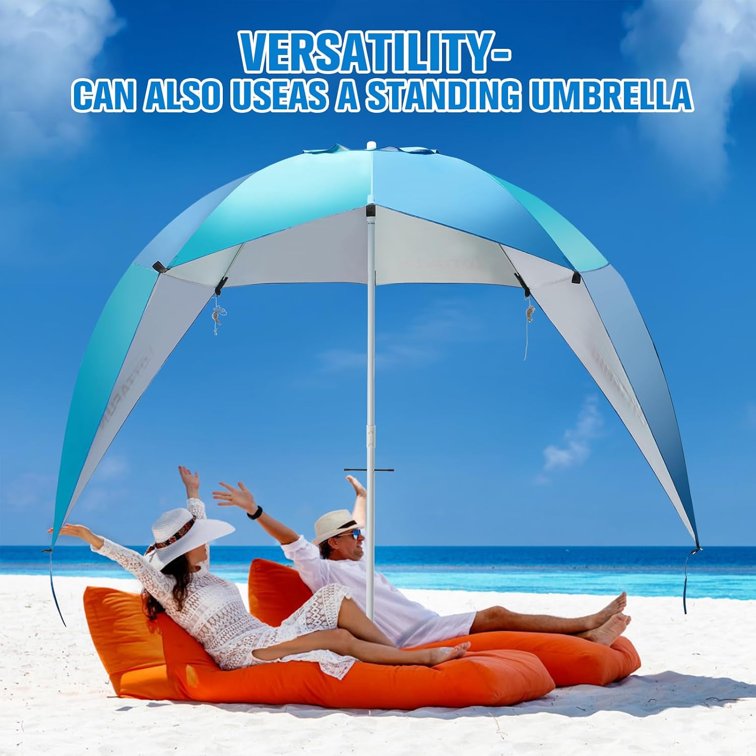 10-Foot Beach Shelter Umbrella UPF 50+ Sun and Rain Protection M39863