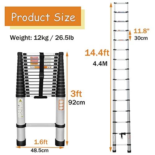 Telescoping Ladder 20.3ft Aluminum Extension Folding Ladder with Anti-Slip Feet T731901