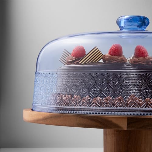 Cake Stand with Dome, Acacia Wood and Acrylic Lid R7901