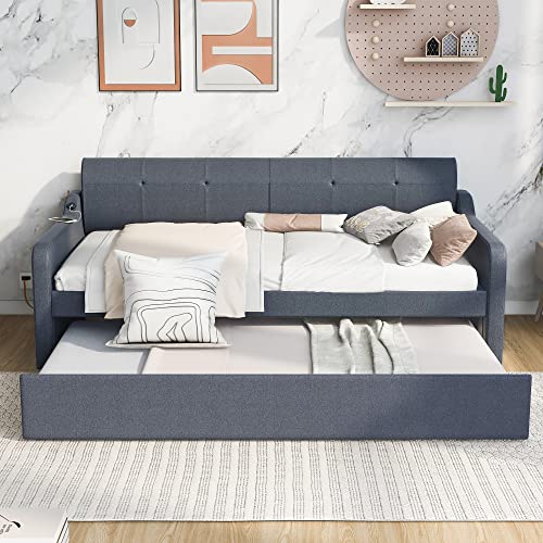 Twin Size Day Bed with Pop Up Trundle and USB Charging I57725