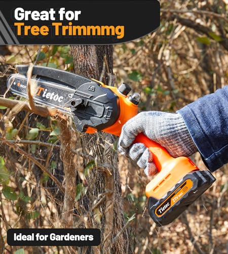 Mini Chainsaw 6 Inch Cordless with 2 Batteries, Portable Electric Chain Saw for Tree Branches and Garden P502