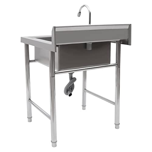 Commercial Restaurant Sink, Free Standing Stainless-Steel Single Bowl with Faucet Y11104
