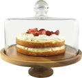 JOEY'Z Large Cake Stand with Lid Cover / Cake Stand with Glass Dome 11.5" Acaciawood Pedestal Stand Round Wood Server / Cake Holder / Wood Cake Stand with Dome