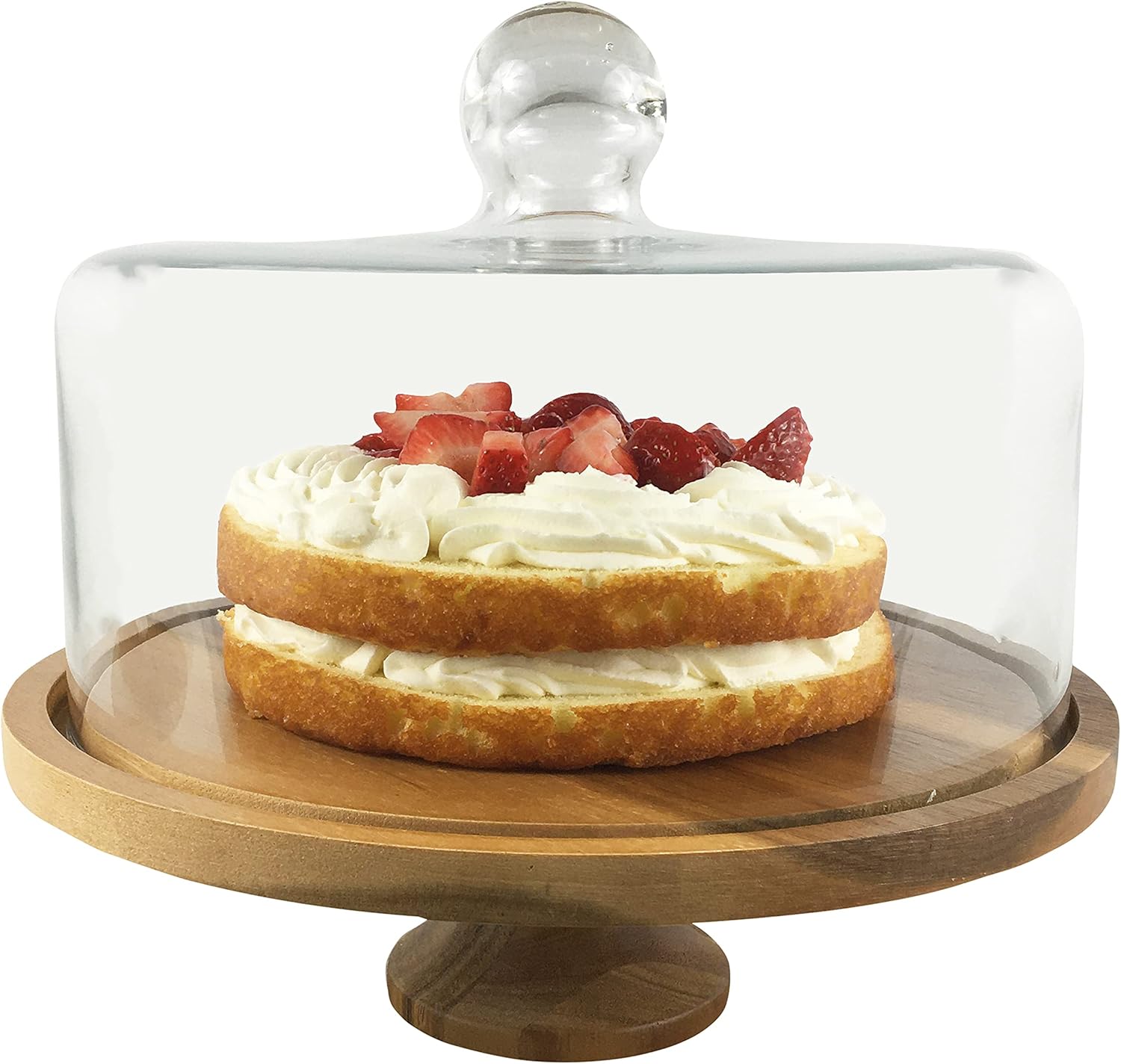 JOEY'Z Large Cake Stand with Lid Cover / Cake Stand with Glass Dome 11.5" Acaciawood Pedestal Stand Round Wood Server / Cake Holder / Wood Cake Stand with Dome