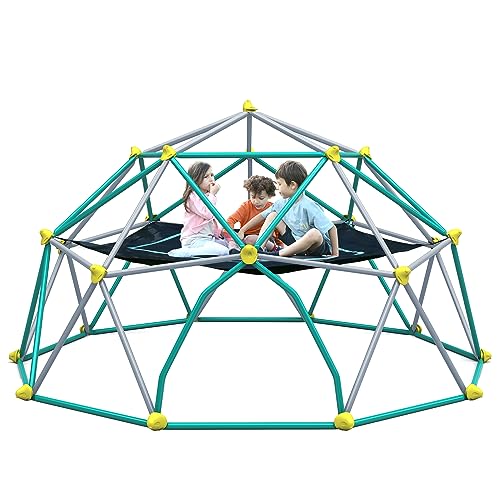 13ft Geometric Dome Climber Play Center, Kids Climbing Dome Tower with Hammock, Rust & UV Resistant Steel Supporting 1000 LBS (Green, 12FT)