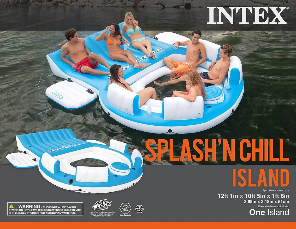 Inflatable Pool Raft Lounger for 4 People with Cup Holders and Grab Handles D8427