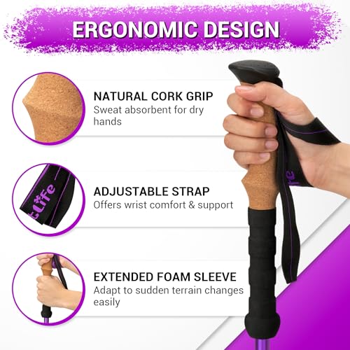 Trekking Poles for Hiking and Walking, Lightweight Aluminum with Cork Grip, Collapsible Z304936