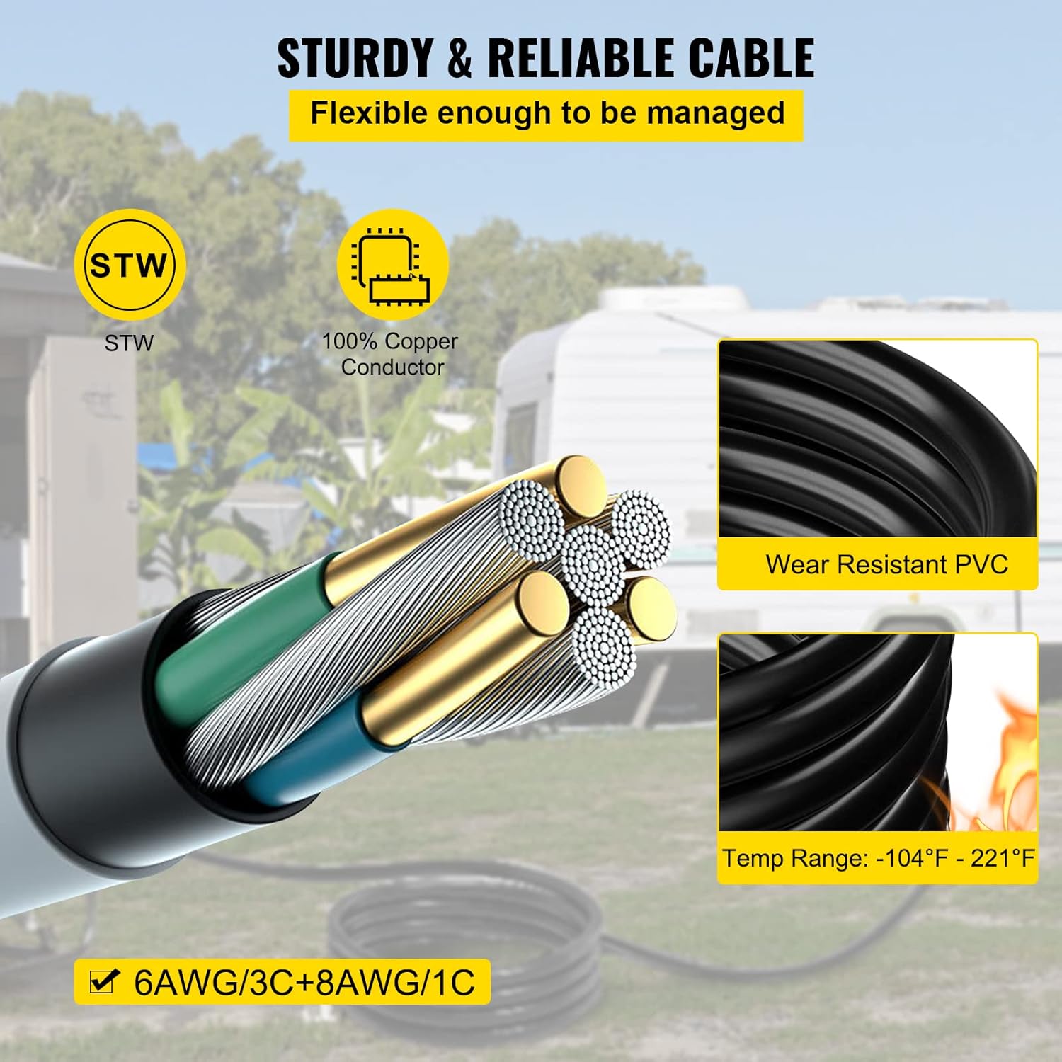 50 ft 50 Amp Generator Extension Cord 4 Wire 8 Gauge 125V 250V Twist Lock Connectors H470356