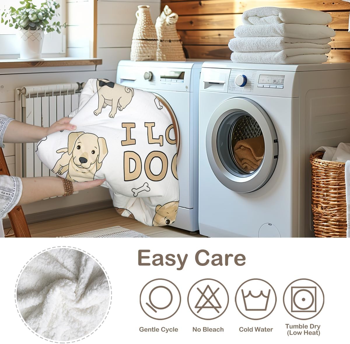 Puppy Print Sherpa Blanket Soft Reversible Throw for Bed Sofa R158087