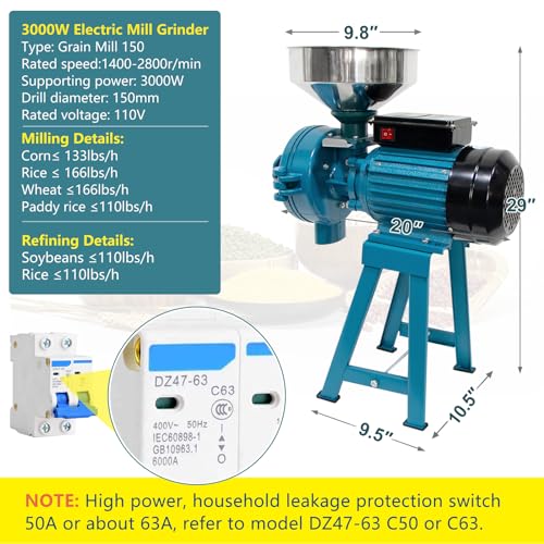 Electric Grain Mill Grinder for Wet and Dry Cereals, Heavy Duty Commercial Use M32232