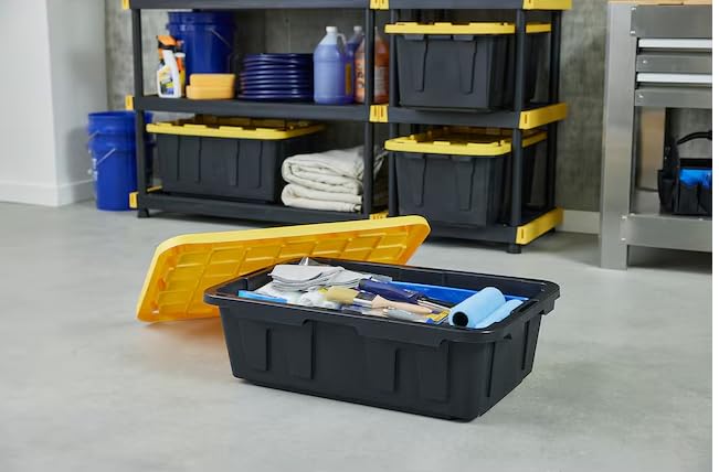 Heavy Duty 5-Gallon Tote with Hinged Lid, Lockable Storage Box Y78842