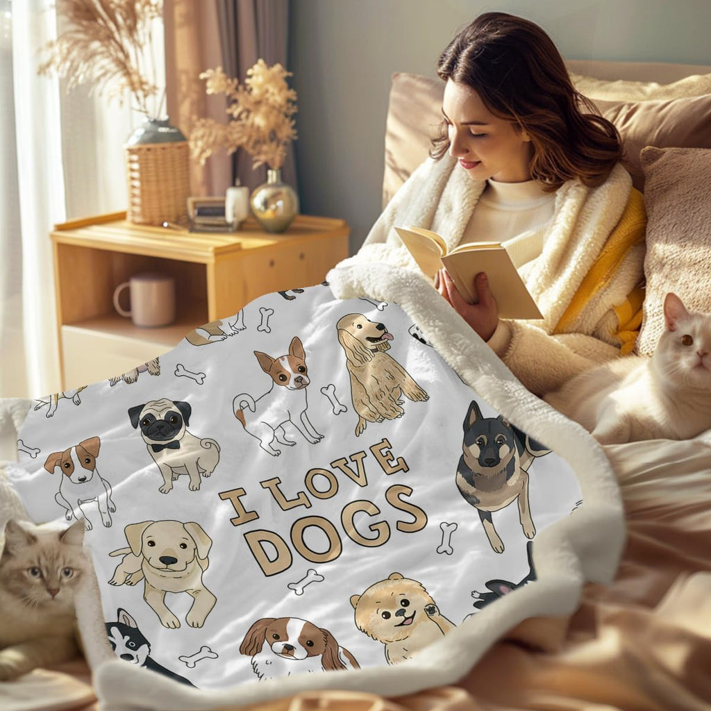 Puppy Print Sherpa Blanket Soft Reversible Throw for Bed Sofa R158087