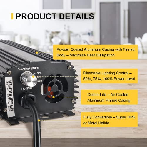 600W HPS MH Digital Dimmable Grow Light System with Air Cooled Reflector Hood G99834