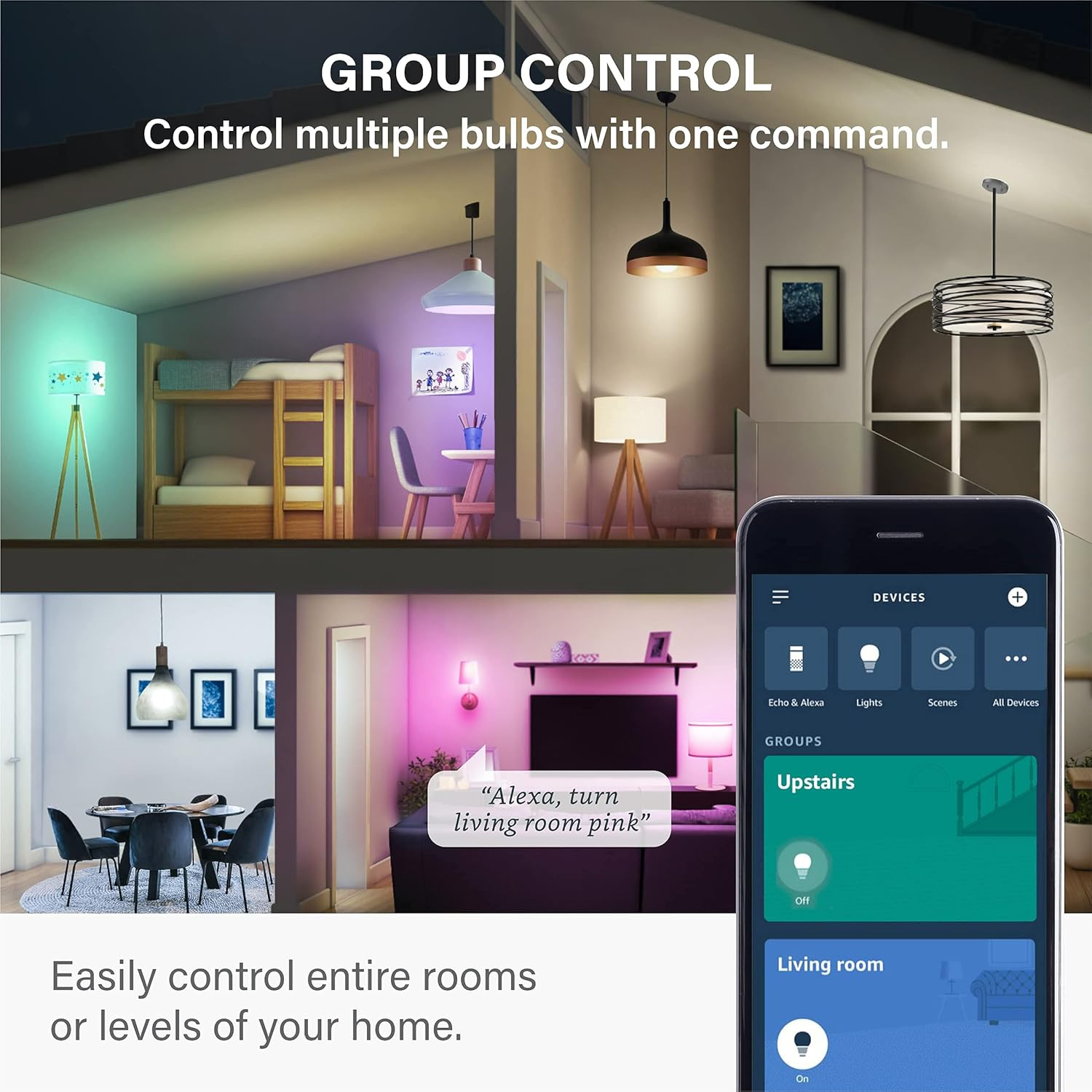 Alexa Light Bulb, Color Changing, Bluetooth Mesh Smart Home, E26 60W, 2-Pack Z667266