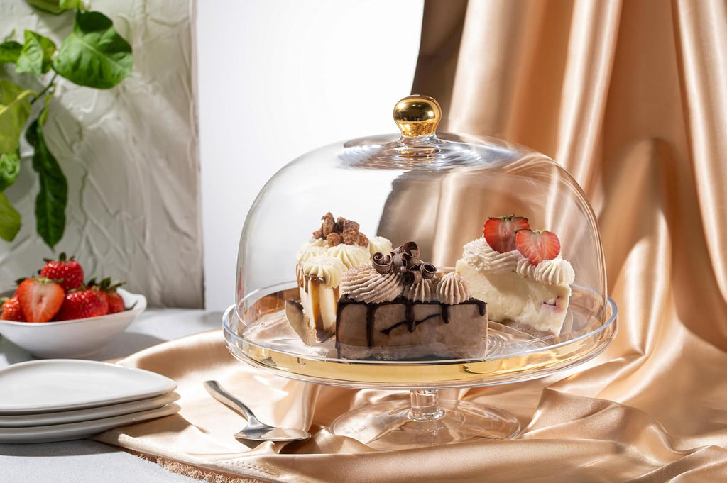 Glass Cake Stand with Dome and Gold Rim F727157