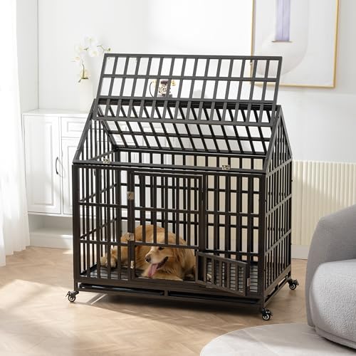 Heavy Duty Metal Dog Crate with Lockable Door and Removable Tray, 47 Inch S214247