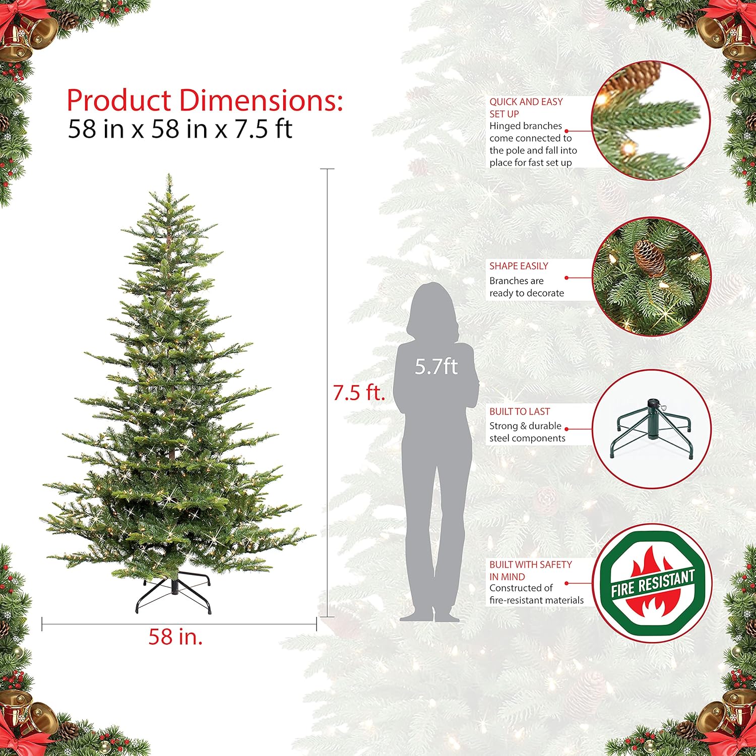 7.5 ft Pre-Lit Aspen Fir Artificial Christmas Tree with 700 Clear Lights T404