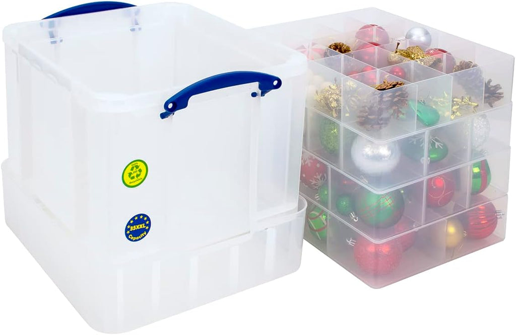 Plastic Storage Box with Lid and Trays, 35 Litre S165616