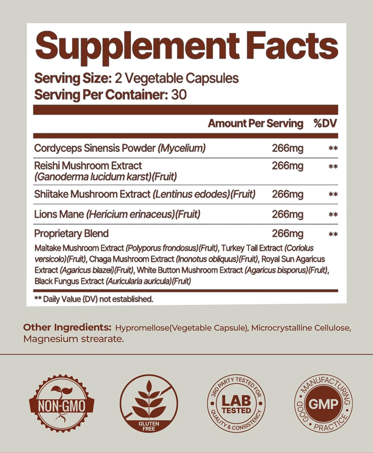 Mushroom Complex 60 Vegan Capsules for Immune & Cognitive Support T499555