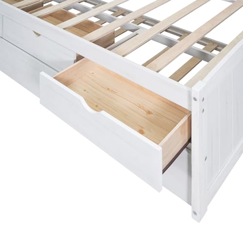 Twin Size Captain Bed with Built-in Bookshelves, Storage Drawers and Trundle A24504