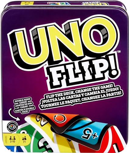 Mattel Games UNO Card Game for Family Night, Travel Game & Gift for Kids in a Collectible Storage Tin for 2-10 Players (Amazon Exclusive)