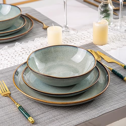 Ceramic Dinnerware Set, Reactive Glaze Plates and Bowls, 24-Piece Service for 8 Y416
