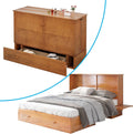 MUZZ Queen Size Cabinet Murphy Bed, Murphy Bed with Foldable Foam Mattress, Space-Saving Cube Murphy Bed with Charging Station and Large Storage Drawer (Cherry)