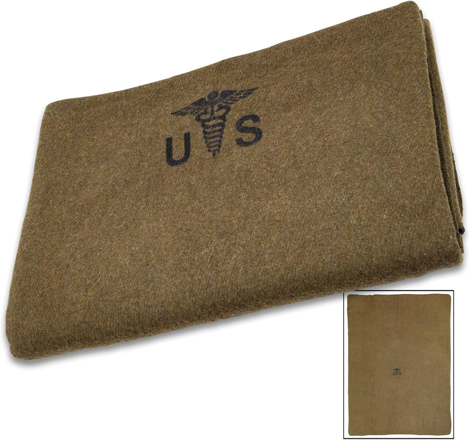 Reproduction US Army Medic Wool Blanket - Military Specs, 80% Wool Construction, Printed Logo, Great for Camping, Survival, Sporting Events, Vehicle Emergency Kit, Bugout Bag - Dimensions 64"x 84"