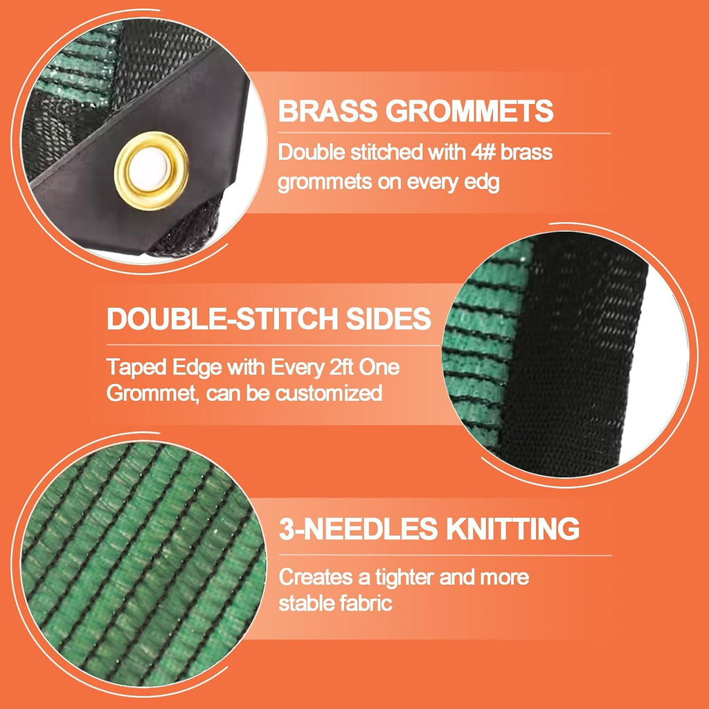 70% Green Shade Cloth Taped Edge with Grommets 20 ft X 10 ft Q94909