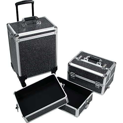 Rolling Makeup Train Case with Removable Wheels, Aluminum Travel Organizer Z222735