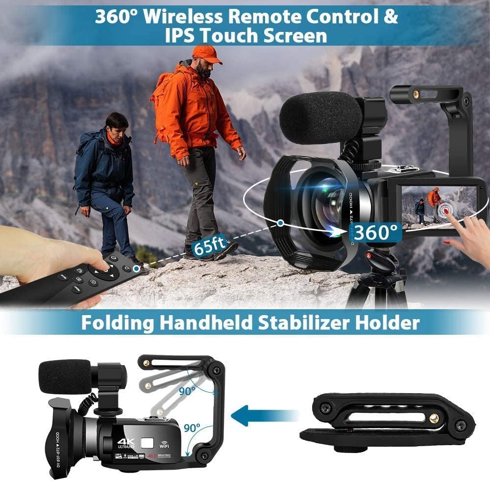 4K 48MP Camcorder with WiFi, Night Vision, Touch Screen and Remote N707