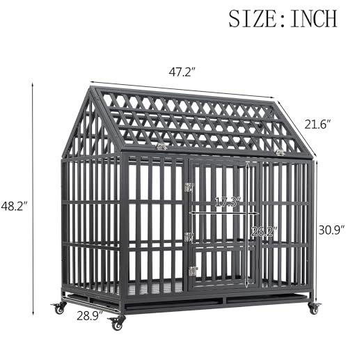 Heavy Duty Metal Dog Crate with Lockable Door and Removable Tray, 47 Inch S214247
