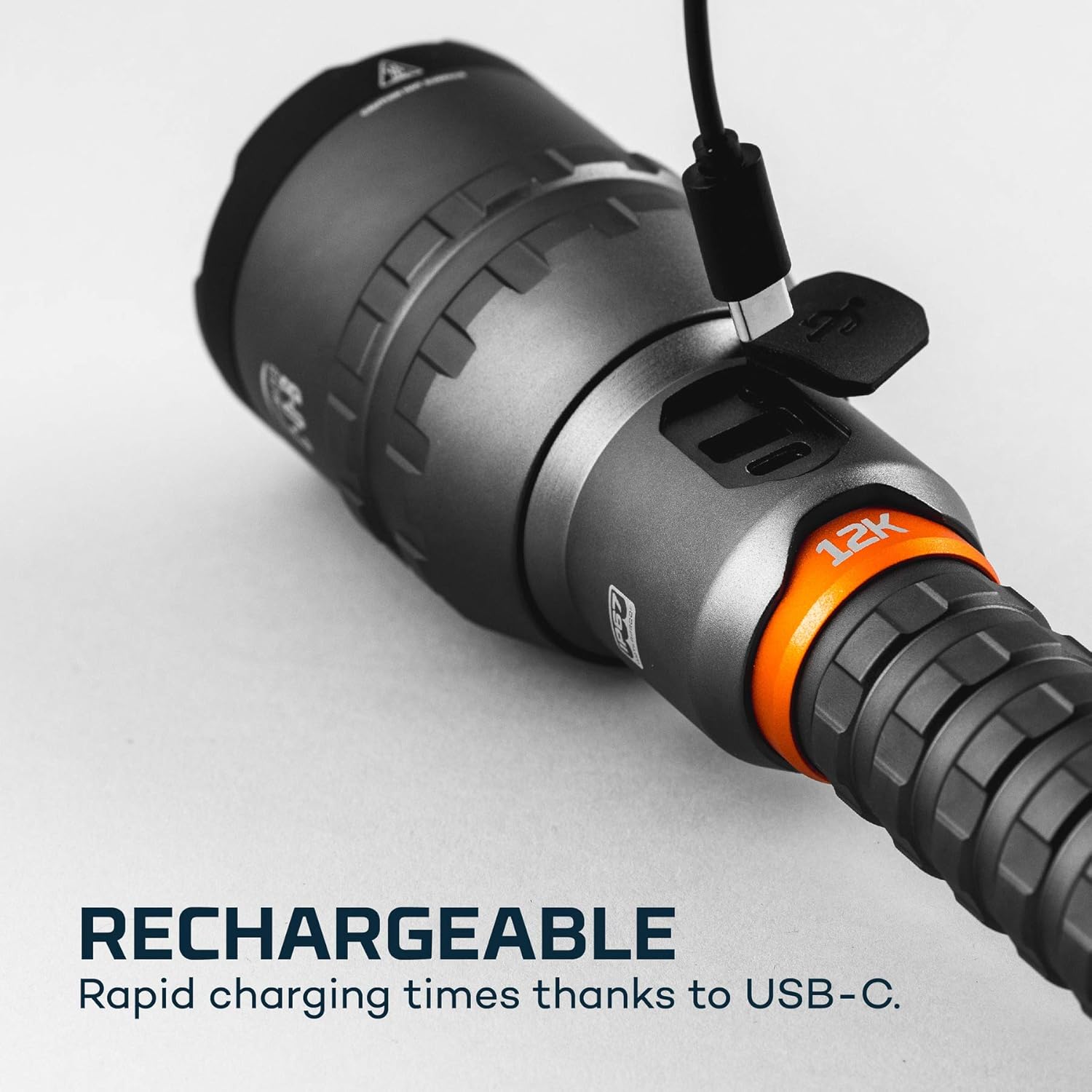 Rechargeable 12000 Lumen LED Flashlight with Adjustable Beam and USB Reading Light C87164