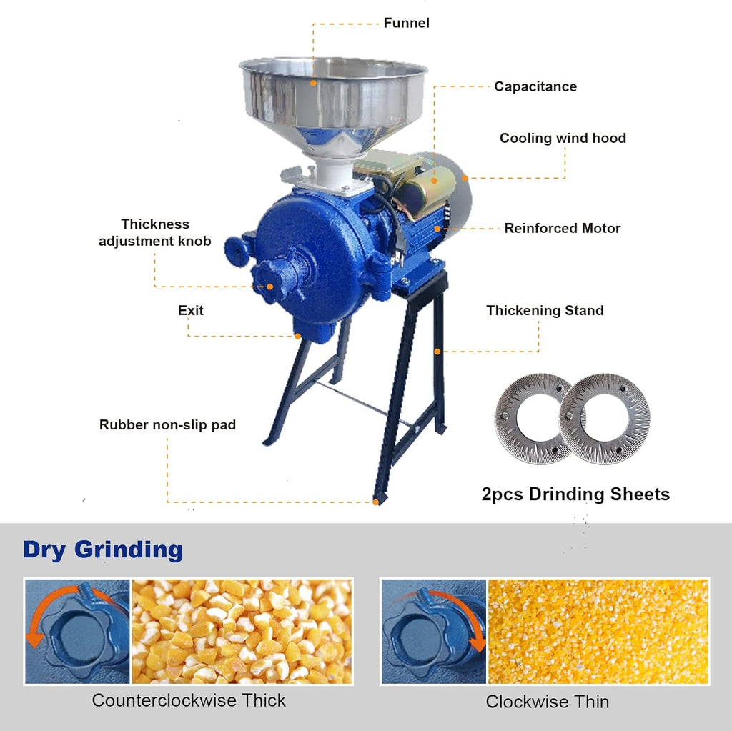 Electric Grain Mill Grinder 110V 3000W Commercial Feed Wheat Flour Machine with Funnel J537