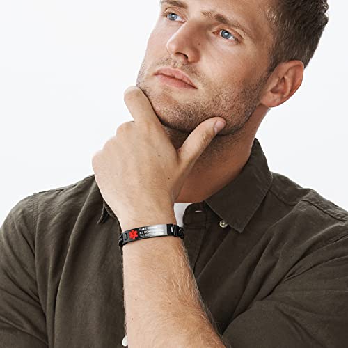 Medical Alert Bracelet for Men Women, Stainless Steel ID Bracelet J199