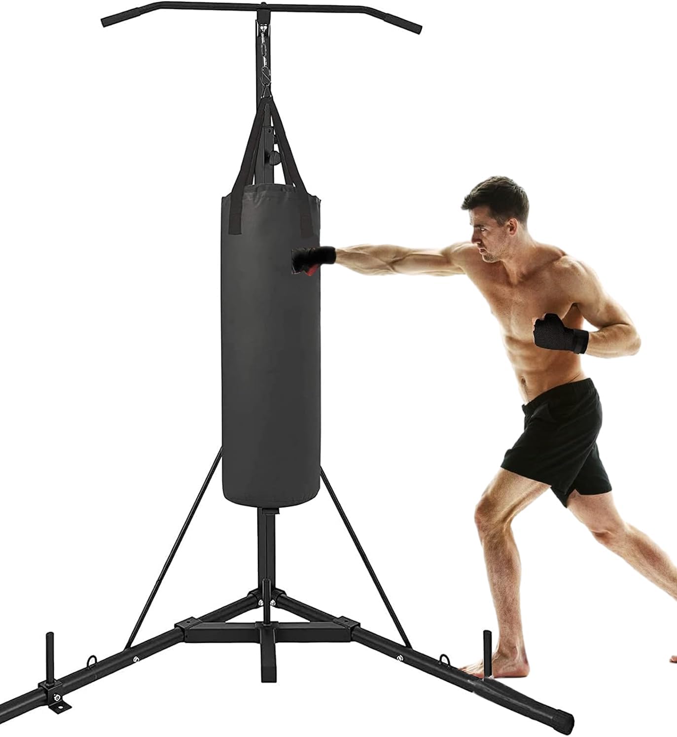 BotaBay Heavy Bag Stand Folding Heavy Bag Stand Boxing Stand with Pull Up Bar Portable Sandbag Rack Free Standing Heavy Duty Punching Bag Boxing Stand for Home Fitness（Only Stand）