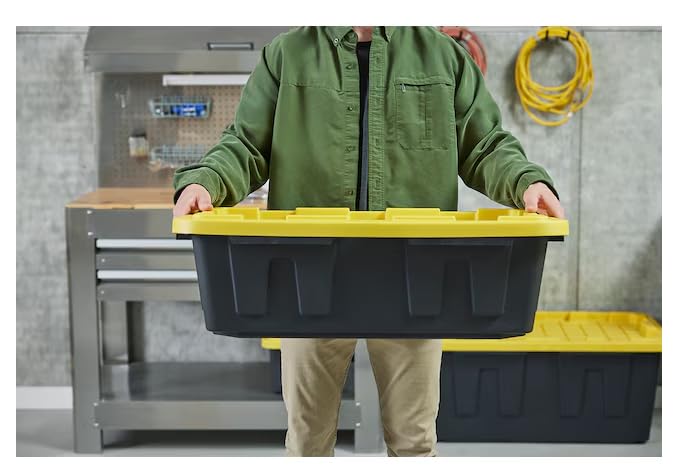 Heavy Duty 5-Gallon Tote with Hinged Lid, Lockable Storage Box Y78842
