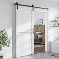 SmartStandard 36 x 80 inch White Slidng MDF Barn Door with 6.6FT Black Sliding Door Hardware Kit & Handle, Pre-Drilled Ready to Assemble, Waterproof PVC Coating, H-Frame
