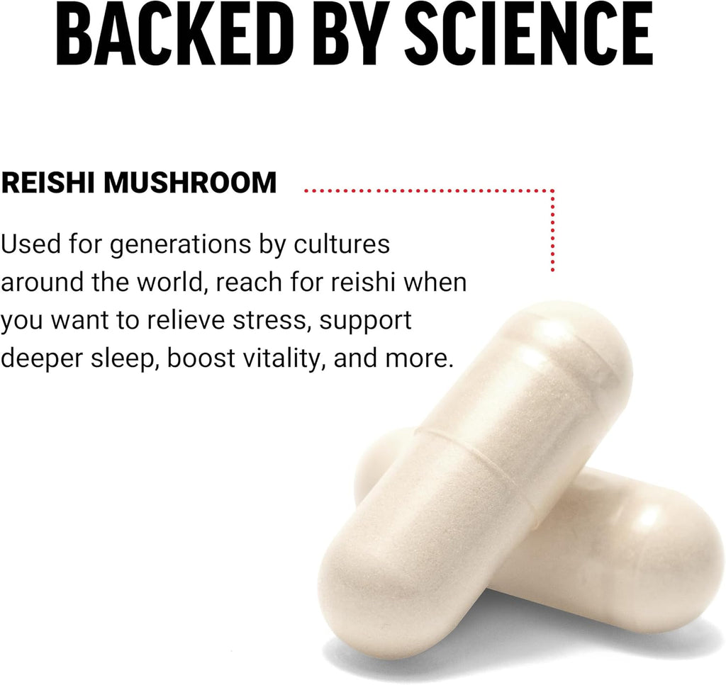 Reishi Mushroom Supplement for Stress Relief and Sleep Support, Vegan, 100 Capsules U772