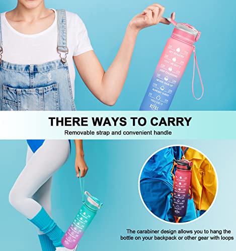 32oz Leakproof Sports Water Bottle with Straw & Time Marker U57220