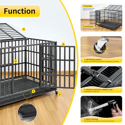 48 Inch Heavy Duty Dog Crate with Wheels and Removable Tray J85192