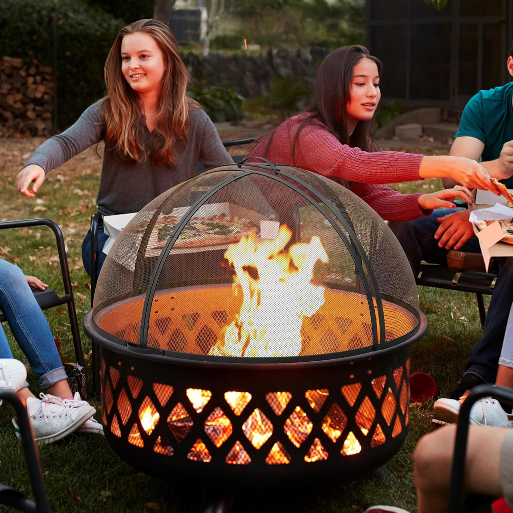 Heavy-Duty Fire Pit Spark Screen with Handle and Poker, for 36-Inch Round Outdoor Fire Pits R412456
