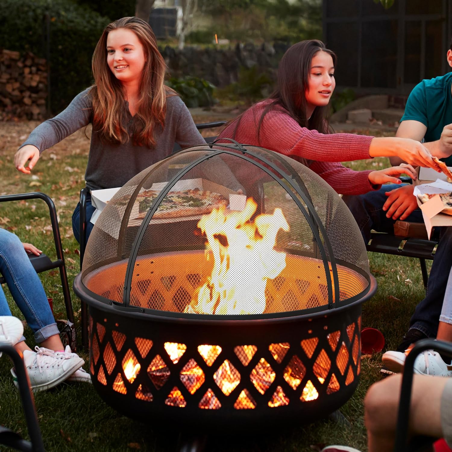 Heavy-Duty Fire Pit Spark Screen with Handle and Poker, for 36-Inch Round Outdoor Fire Pits R412456