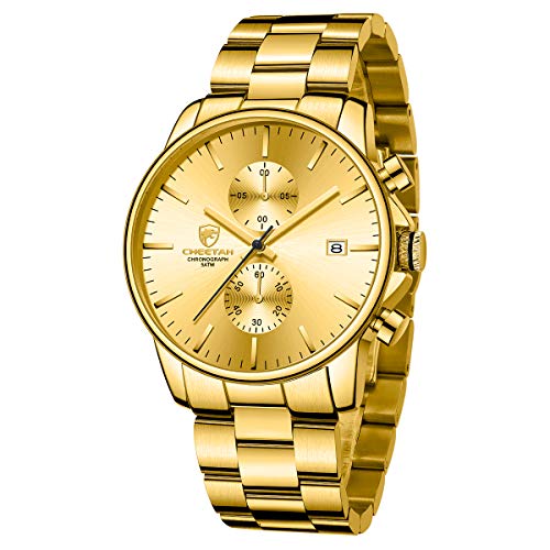 GOLDEN HOUR Fashion Business Mens Watches with Stainless Steel Waterproof Chronograph Quartz Watch for Men, Auto Date
