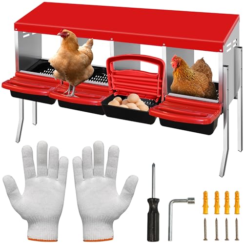 Nesting Boxes for Chicken Coop with 4 Compartment, Roll Out Chicken Nesting Boxes for Hens Poultry, Heavy Duty Chicken Laying Boxes with Egg Collection & Perch for Easy Picking Protecting Eggs