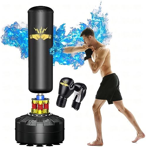 Boxing Punching Bag with Stand Adult 70'', Heavy Punching Bag with Base, Stand Up Punching Bag Adult, Suction Cup for Adults - Kickboxing Bag for MMA Muay Thai Fitness