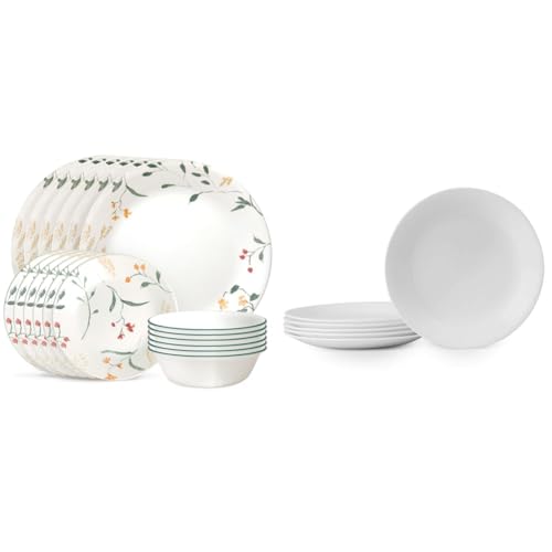Corelle Vitrelle 18-Piece Dinnerware Sets, Service for 6, Triple Layer Chip Resistant Glass Plates & Bowls, Portofino & Wildflower