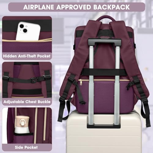 Waterproof Carry On Travel Backpack for Women, Fits 17 Inch Laptop V834