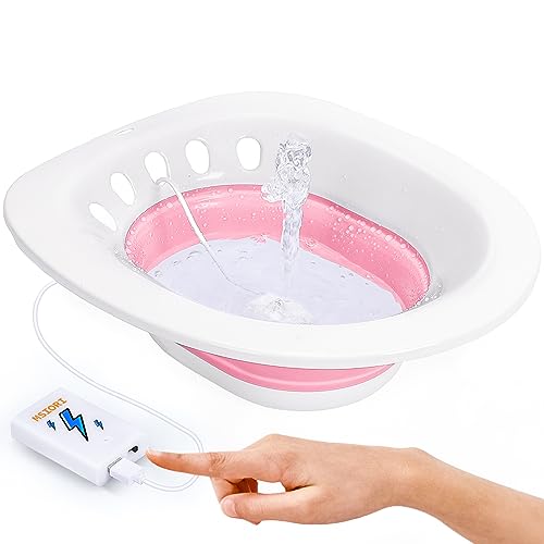 Electric Sitz Bath, Sitz Bath for Hemorrhoids, Sitz Bath for Toilet Seat, Postpartum Care Basin, Deep Sits Bath Kit for Women - Collapsible Storage, Automatic Flushing